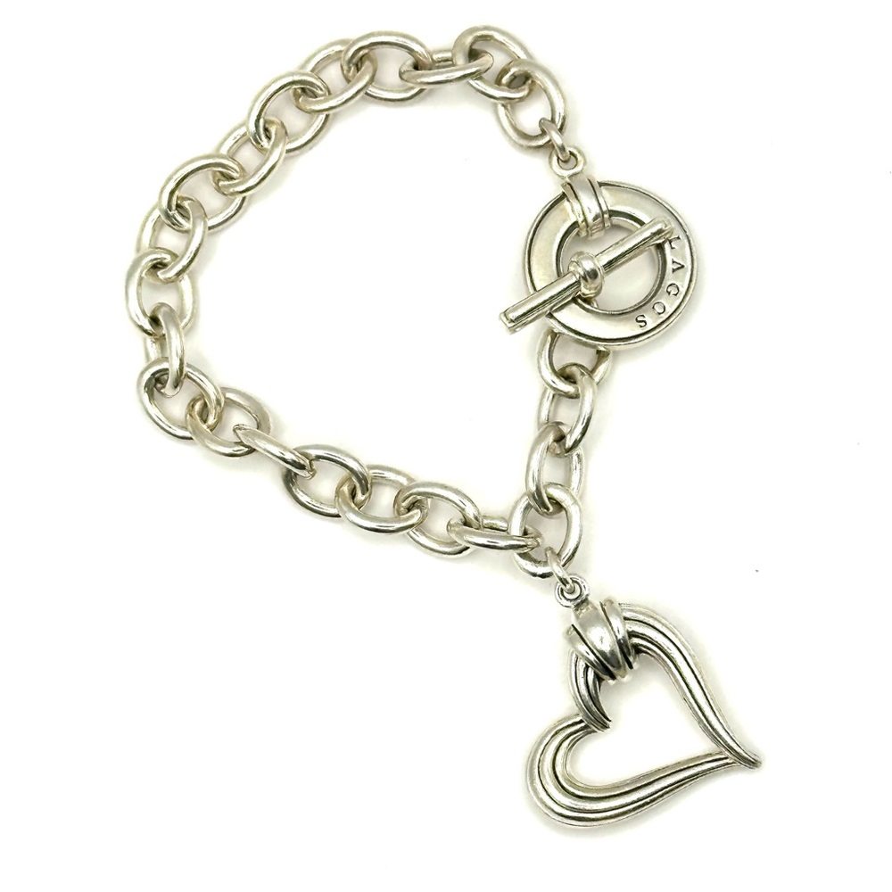 Lagos Sterling Silver Open Fluted Heart Charm Bracelet
